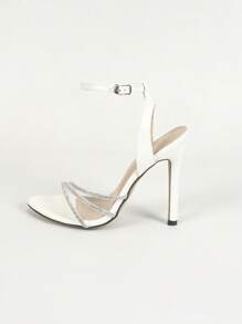 Women's Pointed Toe Metal Rhinestone Silver High Heel Sandals, Sexy Fashion Party Shiny Silver Pumps