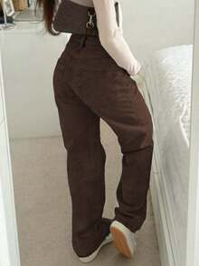 Jeans rectos casuales para mujer, versátiles, aptos para todas las estaciones - Marrón - Ver 3