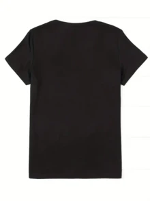 Women's Dragonfly Print T-Shirt, Round Neck Knitted Top Four Seasons Casual Short Sleeve T-Shirt, Mom And Grandma Pattern Shirt - 黑色 - 查看 2