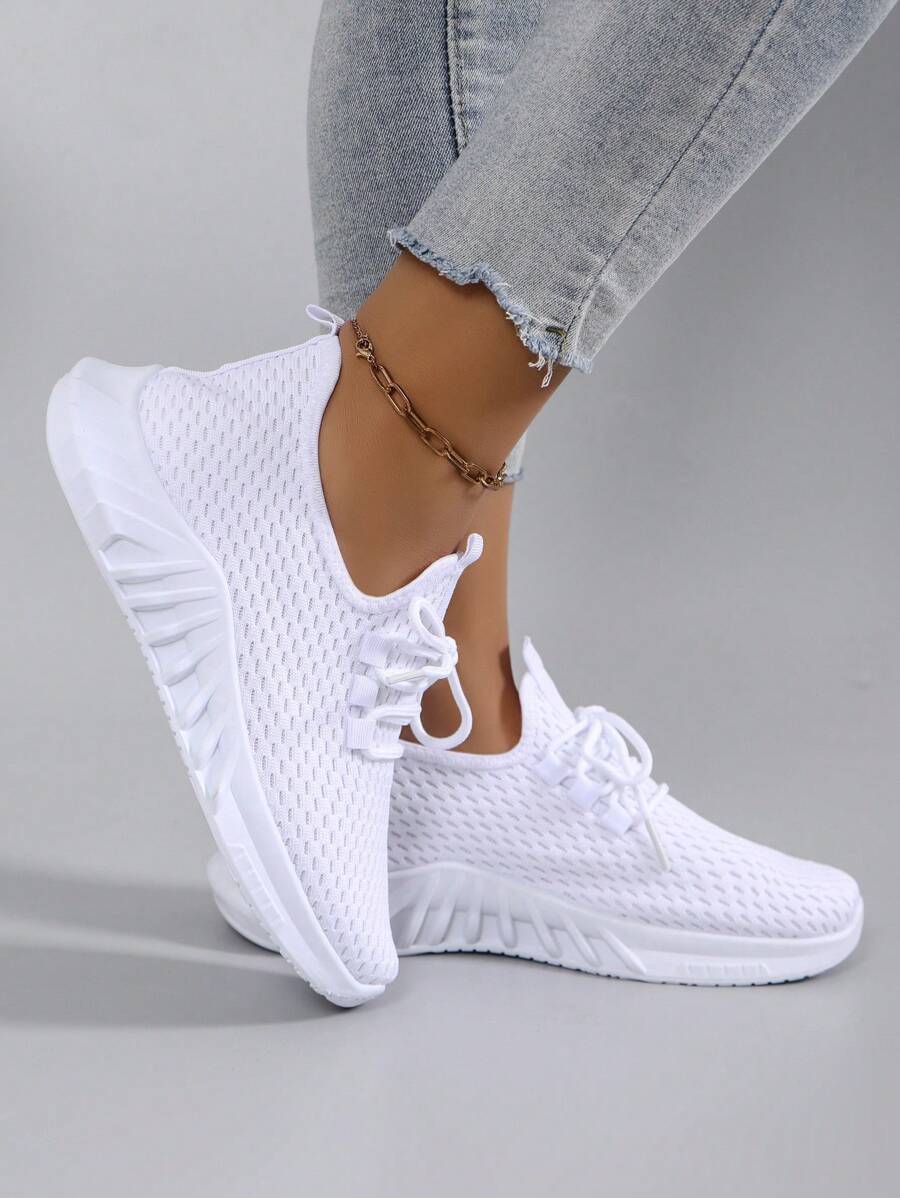 Women's Spring New Lace-Up Casual Athletic Shoes, Comfortable Breathable Lightweight Non-Slip Sports Sneakers - White - View 1