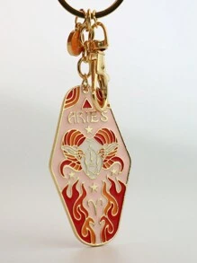 1 pièce Porte-clés signe du zodiaque Bélier/Taureau style bohème, anneau de clé d'hôtel en métal émaillé, cadeau parfait pour la famille, les amis, les collègues, les partenaires, les anniversaires, les accessoires de voiture, les breloques de sac, l'école, le style gothique mignon Y2K