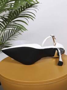 Białe szpilki ze spiczastym noskiem i kokardą, buty ślubne na wysokim obcasie, pasek na kostkę, cienkie czółenka - Biały - Zobacz 7