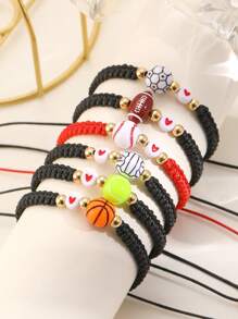 Sports-Themed Adjustable Braided Drawstring Bracelet With Football, Basketball, Baseball, Volleyball, Tennis Pendant Charms For Men - Multicolor - View 12