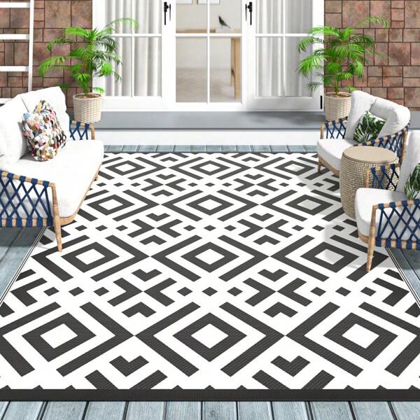 Outdoor Rugs Waterproof, Reversible Mats, Outdoor Area Rug, Plastic Outside Carpet, Eeometric Rv Mat For Patio Camping Rv Picnic Mat Backyard Deck Balcony Porch Beach,Garden Decoration