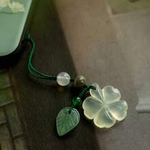 Four-Leaf Clover Imitation Jade Keychain Pendant, Green Lucky Valentine's Day, Icy Clear Lucky Clover Pendant Phone Chain Pendant Bag Charm St. Patrick's Day Three-Leaf Clover, Gift For Partner, Family, Special Gift - 綠色 - 查看 6