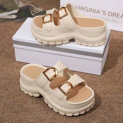 适合矮个子女士的厚底拖鞋，新款夏季露趾凉鞋，时尚系带海滩 EVA 休闲鞋