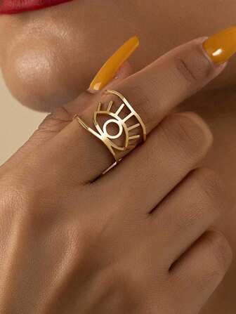 1 件经典复古简约金属双眼戒指，时尚个性化设计，适合女性、日常和节日佩戴的礼物