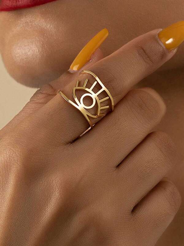 1pc Classic Retro Simple Metal Eyes Open Ring, Fashion Personalized Design, Suitable Gift For Women, Daily & Holiday Wear