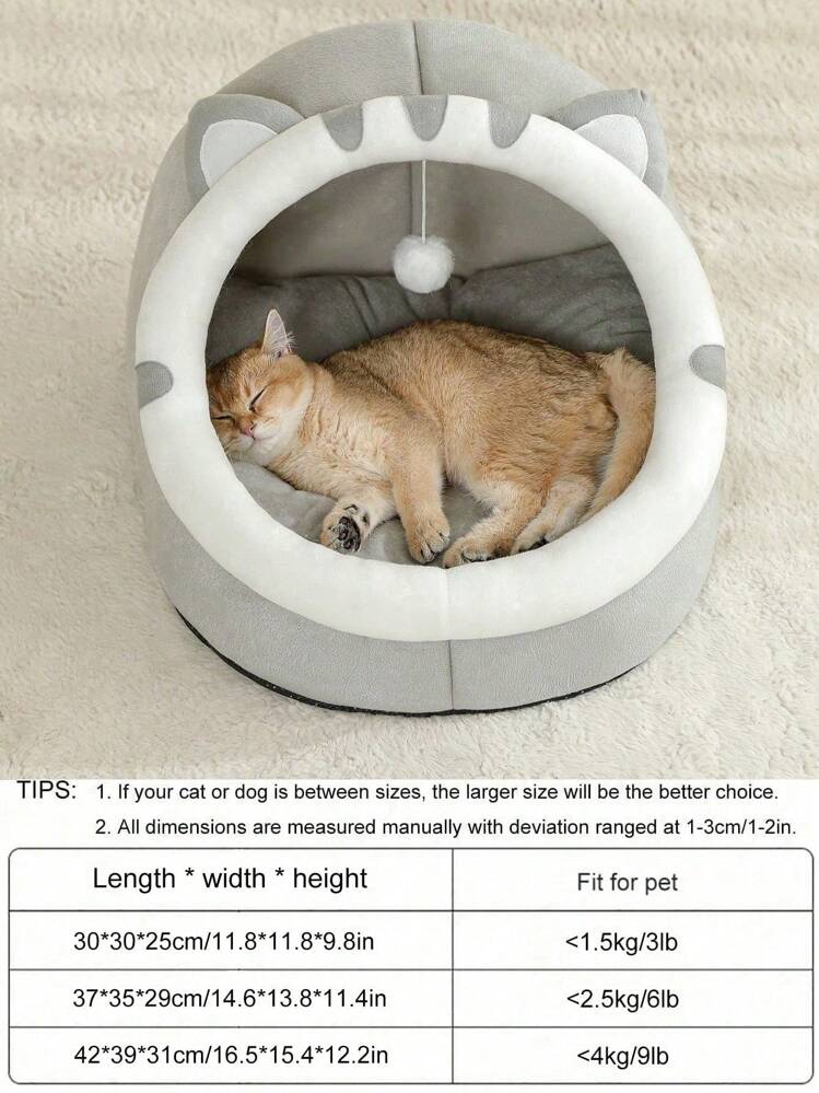 1 pieza Cama/casa suave y linda para gato, cesta de dormir para gato cómoda y transpirable, apta para gatos pequeños, medianos y grandes, para usar todo el año - Gris - Ver 2