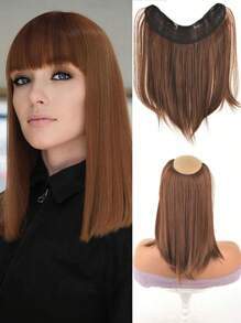 U-förmige synthetische 4 Clip In Haarverlängerungen, kurzer glatter Haarstil, Haarteil 30cm, Naturperücke für Frauen