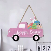 1Pc Easter Car Shape Wooden Wall Hanging Plaque Sign Easter Bunny Door Sign Wreath Decor For Easter Theme Party Decor,Rustic Spring Wood Front Door Sign Easter Egg Hanging Wood Sign Spring Easter Farmhouse Indoor Outdoor Home Porch Decorations - Multicolor - View 4