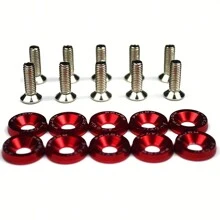 1 Set (20pcs Total) Includes 10pcs M6 Aluminum Alloy Polished Flat Washers And 10pcs Bolts, Bumper & Engine Recessed Screws For Car Styling Plate Installation And Decoration - one-size - View 19
