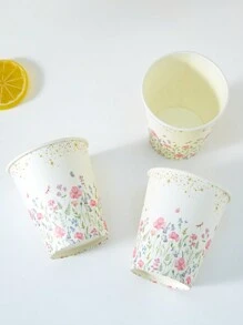 10/25 chiếc cốc giấy dùng một lần có họa tiết hoa, phù hợp đựng đồ uống lạnh và cà phê, thích hợp cho tiệc sinh nhật, họp mặt gia đình, dã ngoại và trang trí tiệc - Nhiều màu - Xem 5
