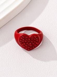 1 chiếc nhẫn trang trí bằng đá Rhinestone hình trái tim màu đỏ ngọt ngào và giản dị, thích hợp cho phụ nữ đeo hàng ngày, đi làm, sự kiện xã hội, quà tặng trang sức ngày lễ tình nhân, mẹ, mẹ, ngày của mẹ, quà tặng - Đỏ - Xem 5