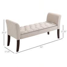 End Of Bed Bench With Button Tufted Design, Upholstered Bedroom Entryway Bench With Arms And Solid Wood Legs For Bedroom, Beige - Multicolor - View 8