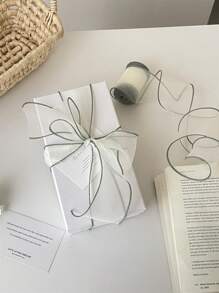 彩色边缘鱼骨纱丝带礼品包装丝带，高品质花卉装订丝带，节日礼品丝带，蝴蝶结，蛋糕花卉装订，DIY蝴蝶结 - 淺灰色 - 查看 4