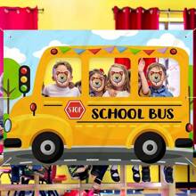 1 * 1,5 m Toile de fond d'autobus scolaire, accessoire photo amusant pour les célébrations d'anniversaire et de remise des diplômes