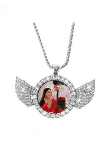 1pc Custom Personalized Photo Necklace, Custom Double-Sided Picture Necklace, Hip Hop Style Chain Strap Picture Pendant, Personalized Commemorative Gift, Father's Day Gift Gift Ideas, Silver, Stylish, Colorful, Vintage, Simple, Unisex, Casual, Cuties, Custom, Personalized, Unique, Ideal Gifts For Him, Ideal Gifts For Her, Her, Boyfriend, Girlfriend, Dad, Mom, Family, Friends, For Anniversaries, For Birthdays, For Graduation, For Prom, For Party, Prom Season