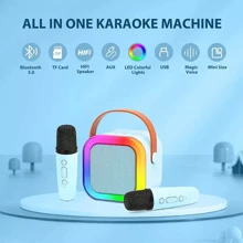NetHong Mini Karaoke Machine With 2 Wireless Microphones - A Compact Karaoke Speaker Gifts - Blue - View 4