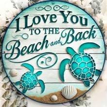 1pc "I Love You From Beach To Back" Sea Turtle Metal Sign, 7.8x7.8 Inches, Vintage Cafe Club Bar Beach Home Wall Art, Metal Decorative Poster Plaque For Backyard, Fun DIY Creative Round Home Decor With Random Hole Style - Multicolor - View 6