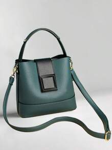 Women's Fashion Shoulder Bag Classic Pu Leather Bucket Bag Lychee Pattern Messenger Bag Elegant Women's Handbag