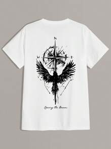 Camiseta casual de manga corta y cuello redondo con estampado de águila para hombre en verano