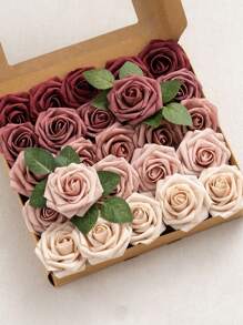 25 Peças Rosas Artificiais, Conjunto de Rosas Artificiais Verde Floresta em Gradiente - Conjunto de Buquê de Casamento DIY, Adequado para Casamento, Bolo, Decoração de Mesa de Festa