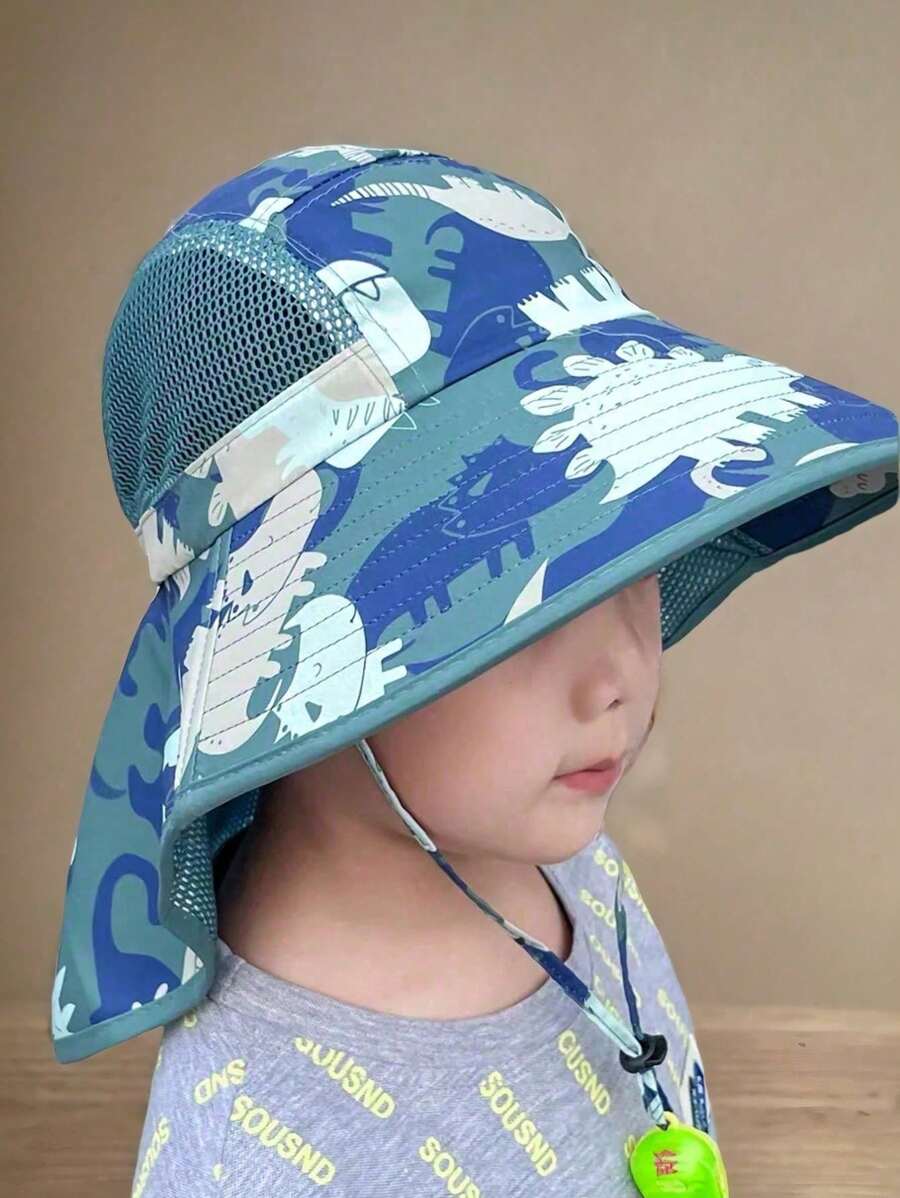 1 chiếc mũ xô chống nắng chống tia UV cho bé mùa xuân/hè, mũ choàng ngụy trang màu xanh lá cây đậm cho trẻ mới biết đi và trẻ em, mũ thể thao ngoài trời có dây điều chỉnh kèm còi, mũ đi biển vành rộng chống nắng