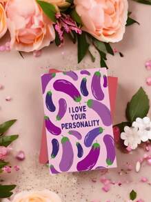 1 pieza Tarjeta divertida y graciosa de San Valentín con dibujo de berenjena - Perfecta para esposo o novio, nota de amor divertida para aniversario, diseño de dibujos animados, hecha de papel