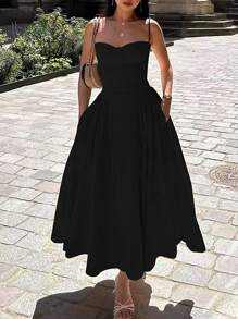 French Vintage Long Dresses With Halter - màu đen - Xem 1