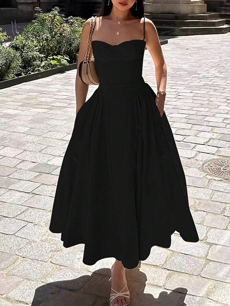 French Vintage Long Dresses With Halter - màu đen - Xem 1