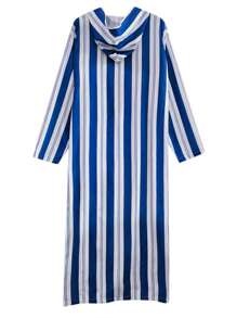 Kaftan de manga larga con estampado de rayas para hombres, absorbe el sudor - Azul y blanco - Ver 4