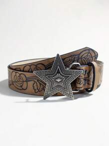 2 件装 美式复古西式风格星星压花复古腰带 女士小众设计 Y2k 辣妹棕色腰带 - 多色 - 查看 8