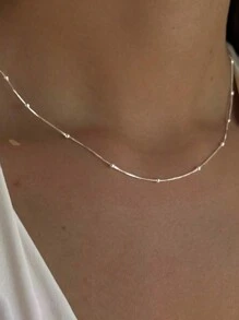 FOREVER QUEEN 925 Sterling Silber Minimalistische Runde Perlen Box Kette Halskette Einfache Minimalistische Halskette Schmuck Geschenk