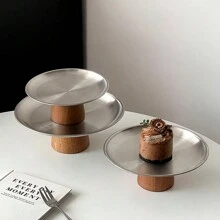 1 件优雅不锈钢高水果和甜点托盘，带木质底座 - 非常适合家庭和餐厅展示，适用于纸杯蛋糕糕点和糖果 - 彩色 - 查看 7