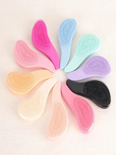 1pc Plastic Solid Color Portable Massage Comb,Wet/Dry Massage Comb,Soft Bristles,Suitable For Wet And Dry Hair