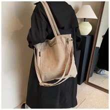"LOGOMG" Corduroy Crossbody And Shoulder Bag For Women - 卡其色 - 查看 7