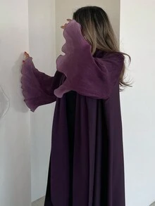 一件时尚均码女式中东服装长裙优雅渐变色压皱喇叭袖口开衫连衣裙长袍Abaya适合日常节日，端庄