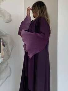 一件时尚均码女式中东服装长裙优雅渐变色压皱喇叭袖口开衫连衣裙长袍Abaya适合日常节日，端庄