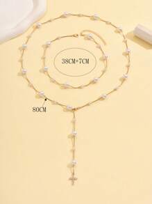 Bộ 2 chiếc/Bộ vòng cổ dài trang trí ngọc trai bất đối xứng thủ công, trang sức tối giản đa năng cho phụ nữ, có thể đeo riêng hoặc đeo nhiều lớp, phù hợp để đeo hàng ngày và các dịp khác nhau. Chiều dài dây chuyền có thể tùy chỉnh, số lượng ngọc trai thay đổi. - Nhiều màu - Xem 5