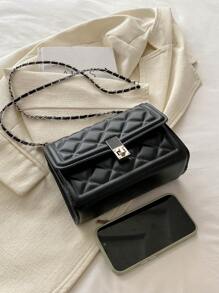Fashion Solid Color Quilted Square Chain Shoulder Bag, Versatile Flap Banquet Evening Bag New Lightweight Handbag & Purse, Daily Commuting Messenger Bag For White Collar And Student, Casual Mobile Phone Coin Crossbody Bags