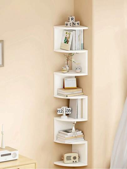 1 pieza Estante de pared en esquina, Estante de montaje en pared triangular para cocina, baño y almacenamiento de libros, sin taladrar