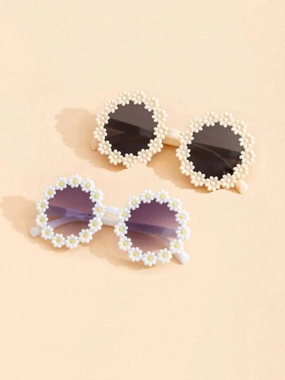 2 件儿童时尚眼镜套装，可爱雏菊眼镜，清新雏菊风格眼镜