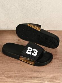 (Parejas) #23 Diseño numérico, pantuflas planas suaves de EVA, antideslizantes, para interiores y exteriores, para hombres y mujeres, cómodas, adecuadas para el hogar, el baño, la playa, uso casual en verano