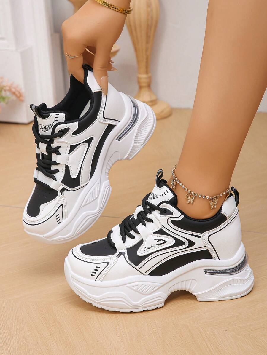 Brown Casual Women's Platform Sneakers, New Versatile Thick Sole Sport Shoes For Petite