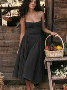 French Vintage Long Dresses With Halter - màu đen - Xem 2