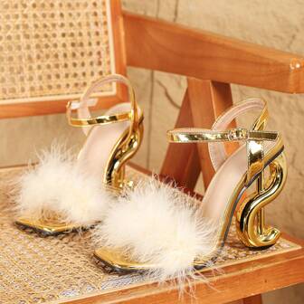 2025夏季新款高跟凉鞋细跟性感绑带优雅方头流行金色鞋子