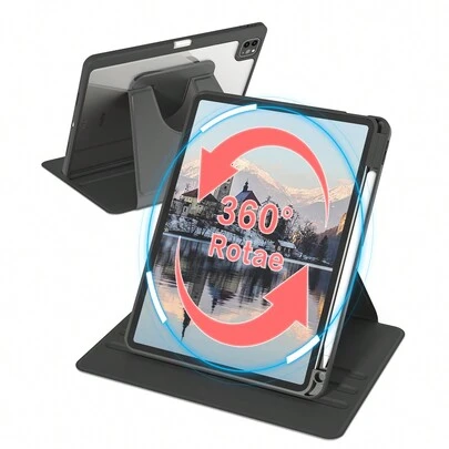 适用于 iPad 的 360 度旋转保护套，带笔槽，防震，自动唤醒/睡眠，可调节观看角度，黑色