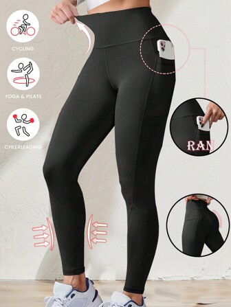 夏季健身女式紧身裤带口袋高腰无缝瑜伽运动裤收腹健身跑步健身房运动健身裤收腹提臀透气运动紧身裤健身套装女式