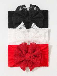 3 件装婴儿蝴蝶结尼龙头带，蕾丝刺绣婴儿头饰发饰，婴儿派对用品 - 彩色 - 查看 5